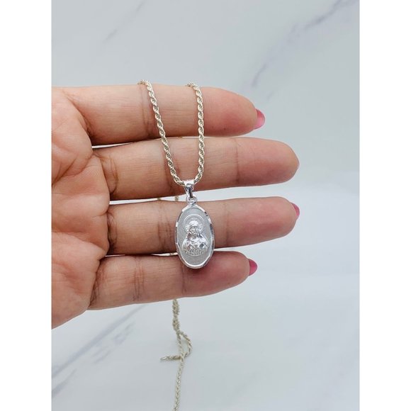 925 sterling silver pendant sacred heart & Virgin Mary Sagrado Corazon Guadalupe